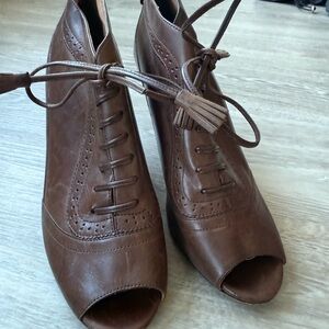 Ann Taylor Brown Peep-Toe Heeled Booties